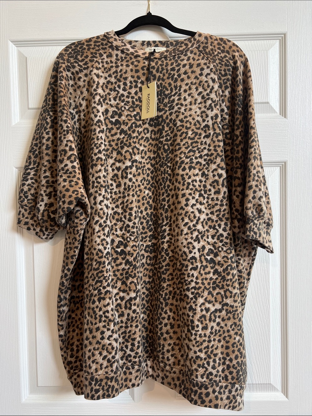Ragdoll Leopard Print Sweatshirt Dress in Black and Tan